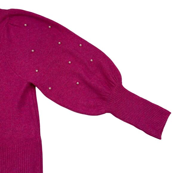 CeCe Pink Feminine Pearl Embellished Balloon Sleeve Pullover Sweater Women's M - Picture 3 of 5